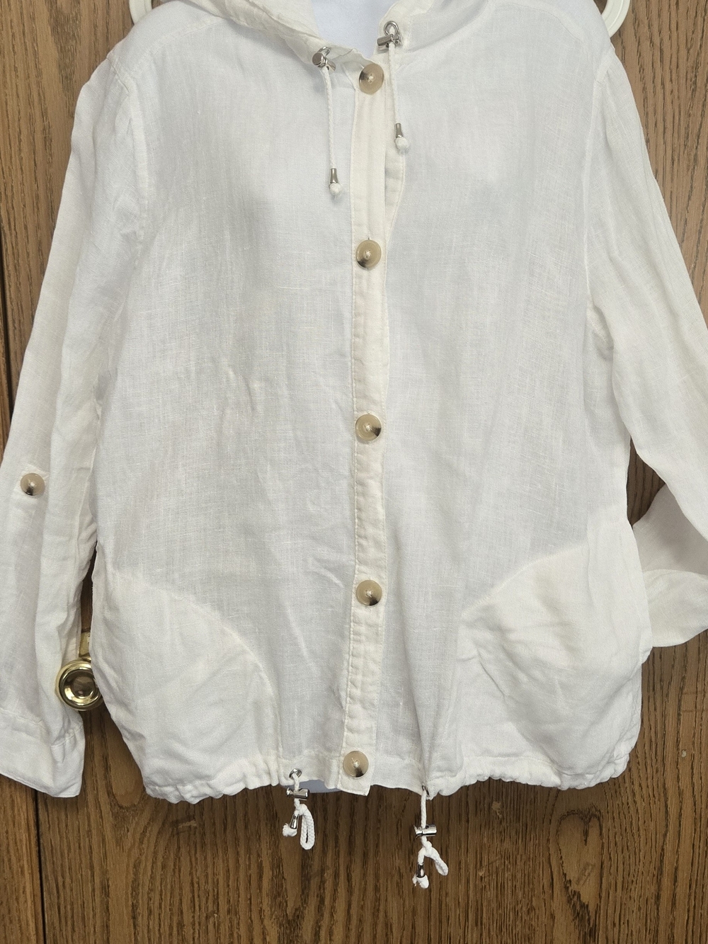 Liz Claiborne White Lightweight Button-Front Hooded Jacket